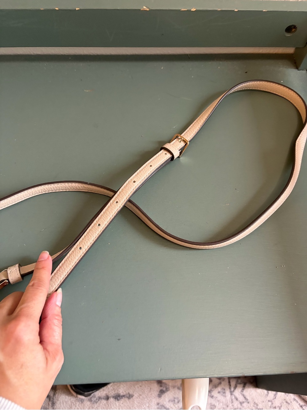 KATE Spade Beige Leather Adjustable Purse Strap Silver Hardware